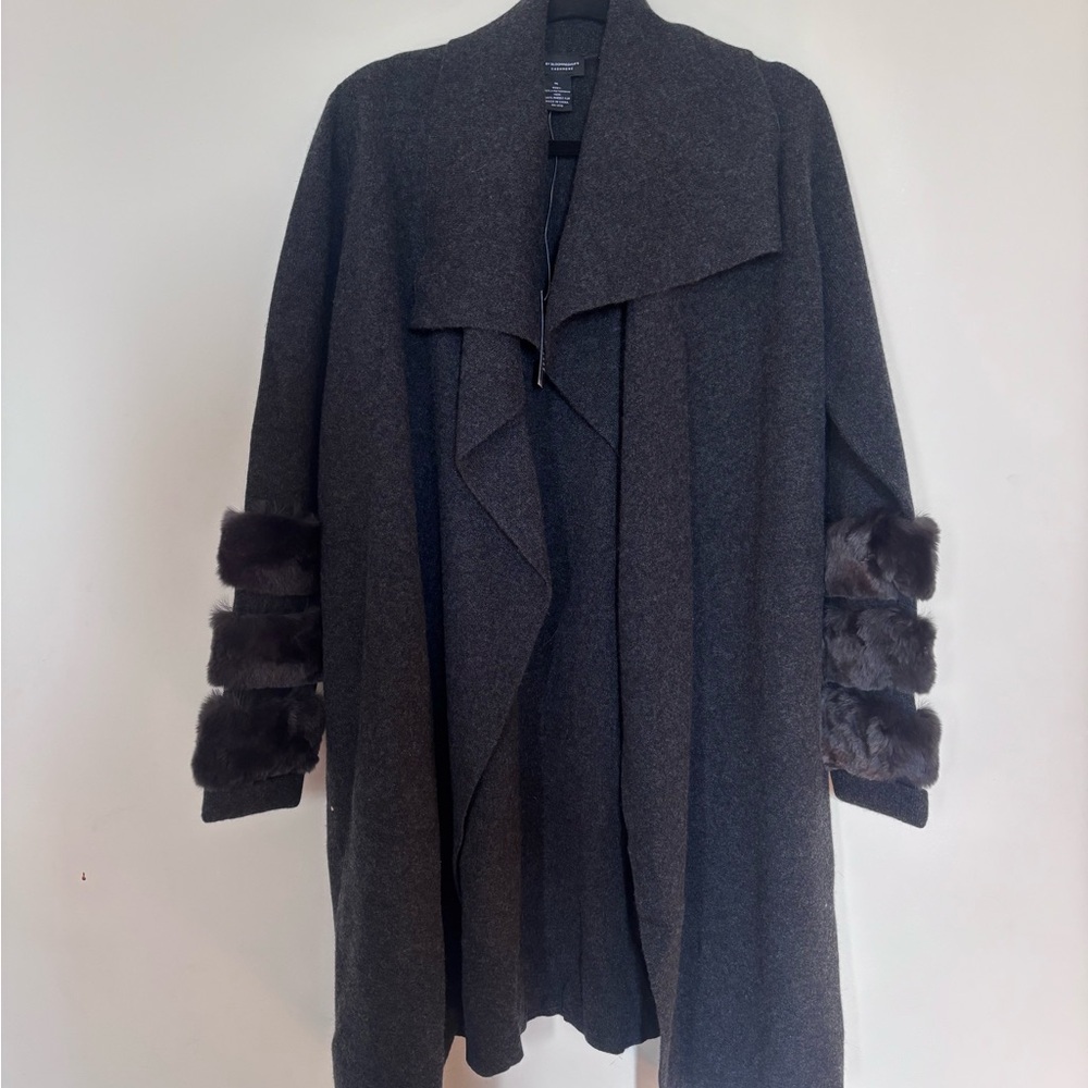 NWT- cashmere drape jacket with fur accents